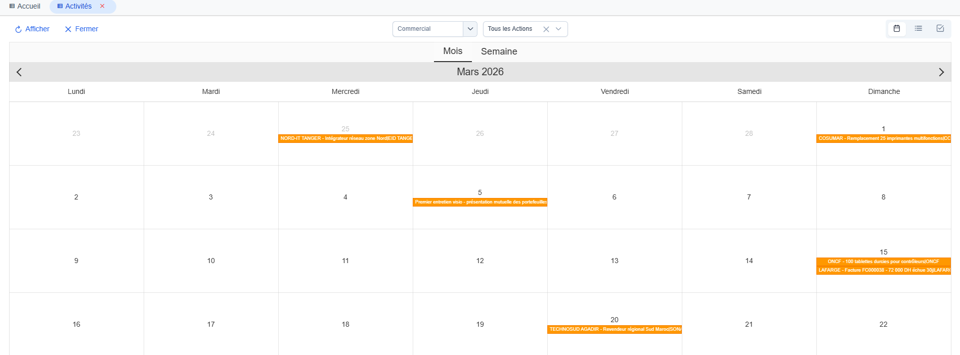 Vue Calendrier