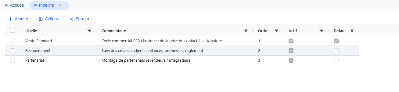 Liste des pipelines