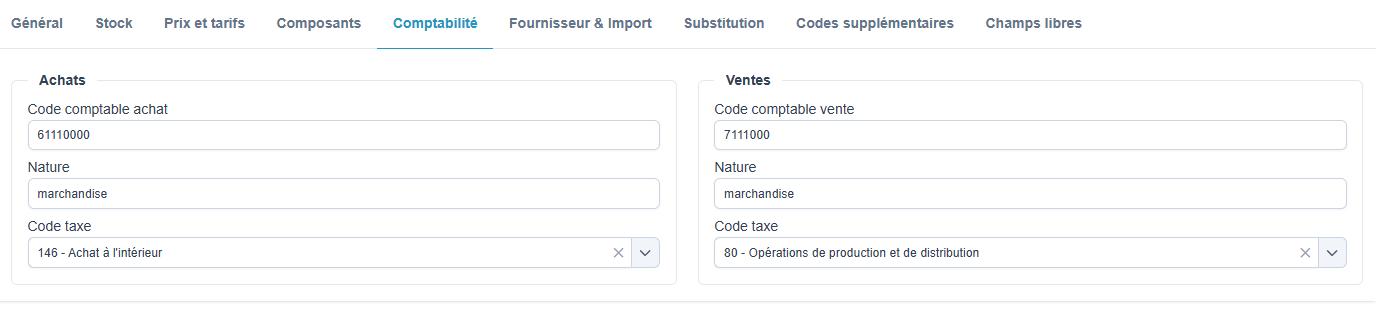 Onglet Comptabilité