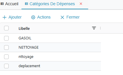 Liste des catégories de dépenses