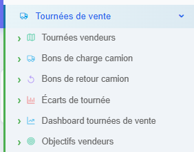 Sous-menu Stocks → Tournées de vente
