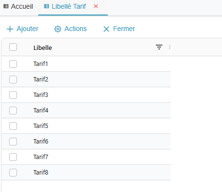 Liste des catégories tarifaires