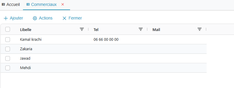 Liste des commerciaux