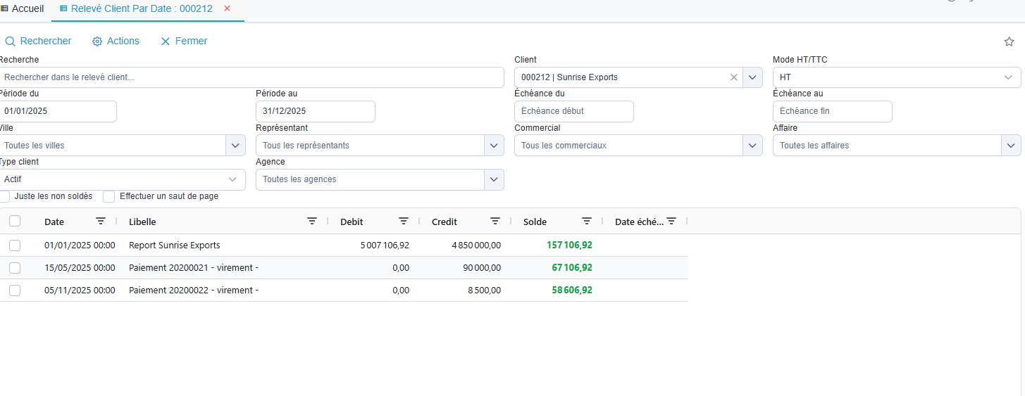 Relevé client par date